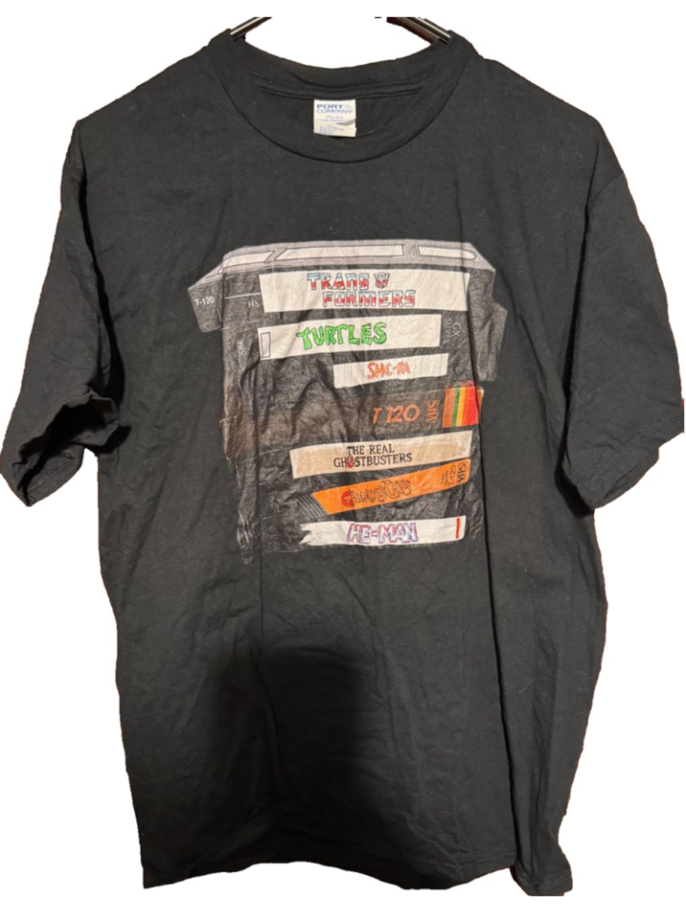 Real Ghostbusters Transformers VHS Stack Movie Logo T-Shirt Men's Size L Black